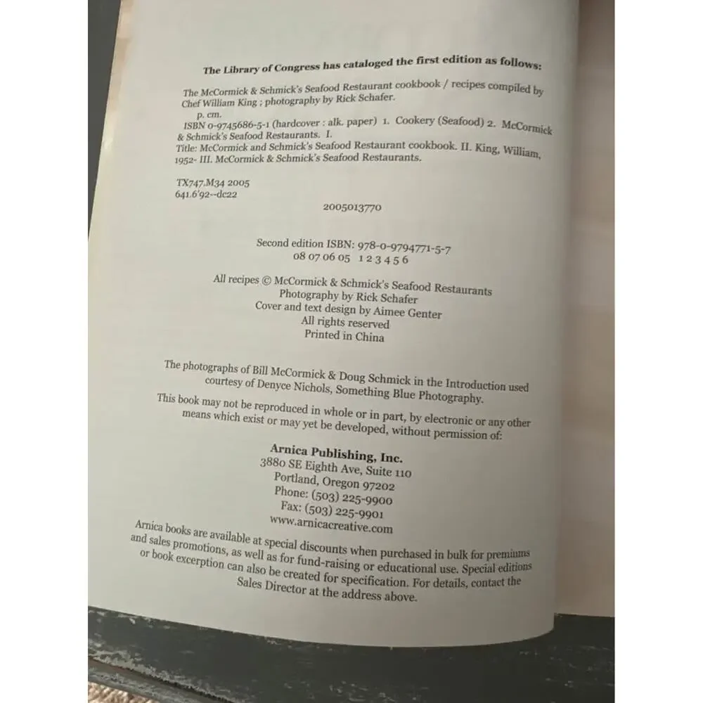 McCormick & Schmick's Seafood Restaurant Cookbook SPECIAL EDITION